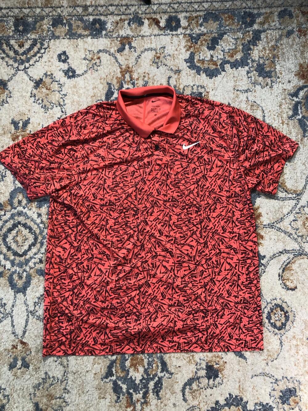 Nike Dri-FIT Polo Shirt Mens XL Red Abstract Print Golf Short Sleeve Performance